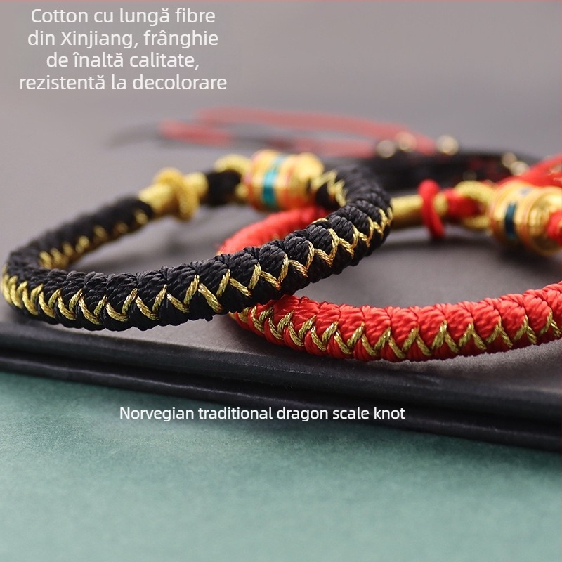 Brățară cu nod în solzi de dragon, inspirată de Tibet, țesută manual din cordon, unisex, stil etnic