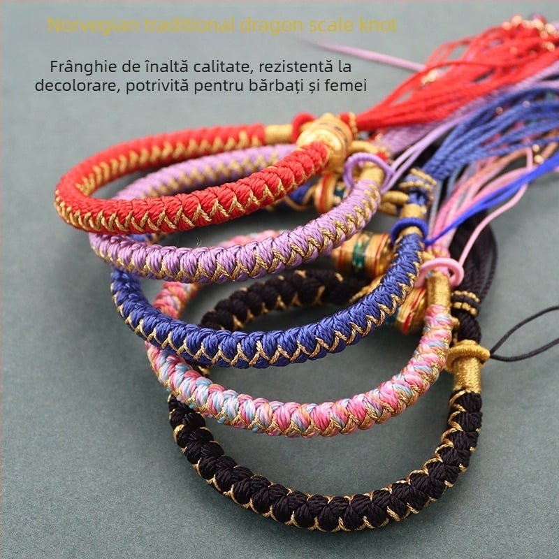 Brățară cu nod în solzi de dragon, inspirată de Tibet, țesută manual din cordon, unisex, stil etnic