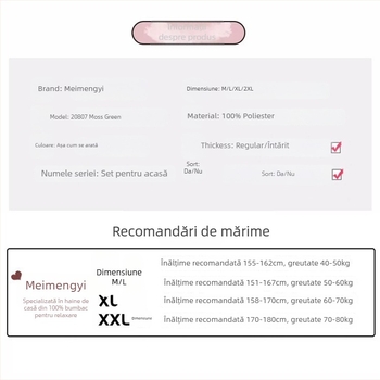 Set pijama din flanelă – stil dulce și drăguț, guler rotund, mâneci lungi, pantaloni, poliester 95–100%