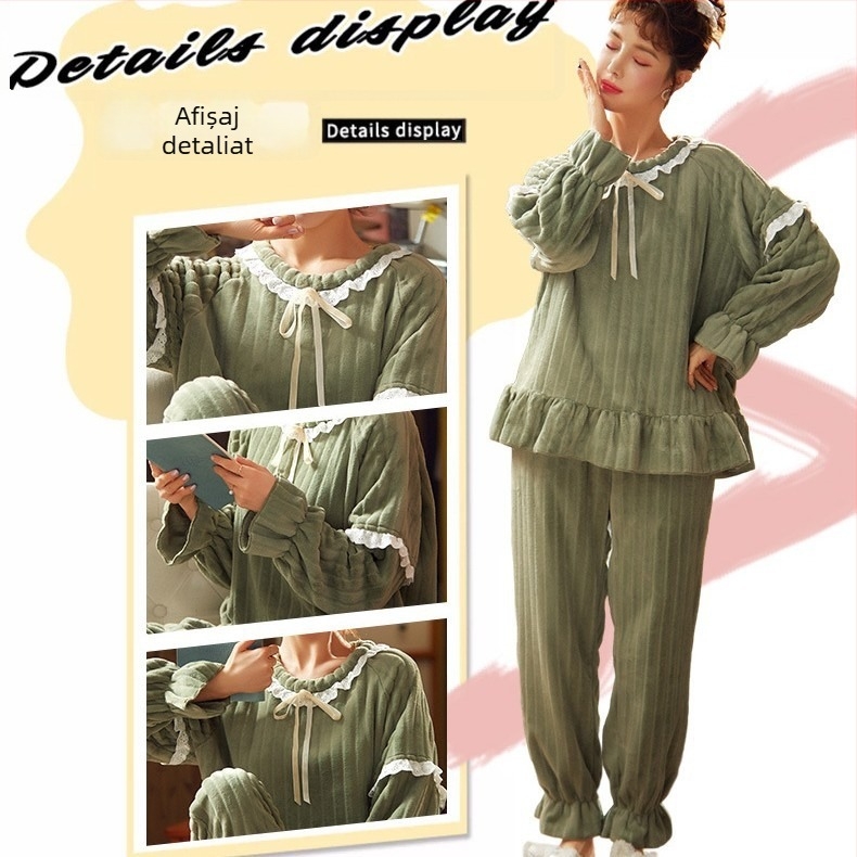 Set pijama din flanelă – stil dulce și drăguț, guler rotund, mâneci lungi, pantaloni, poliester 95–100%