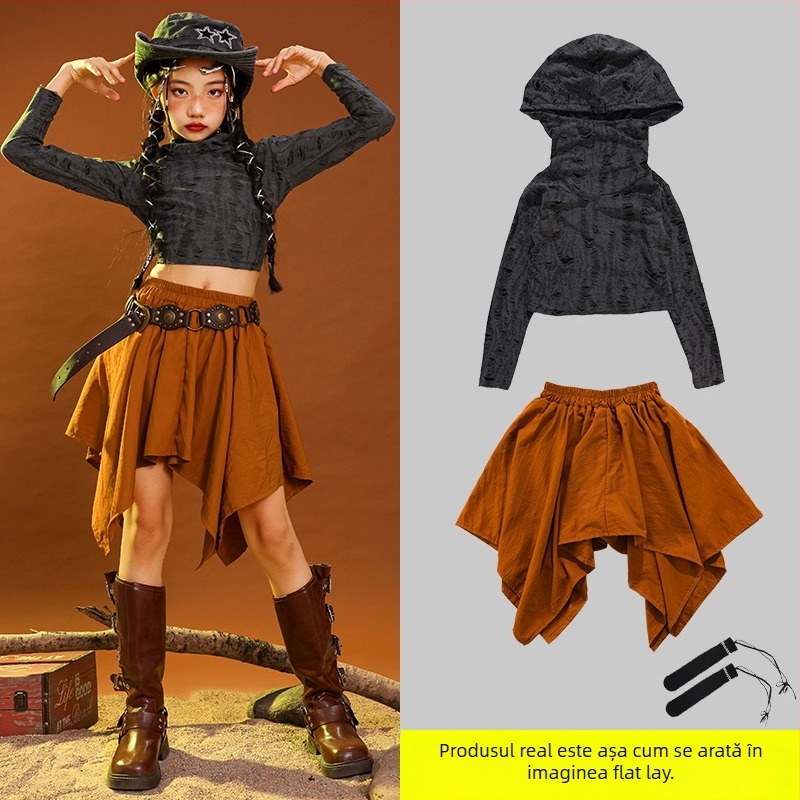 Costum de dans hip-hop pentru copii, țesătură corduroy din bumbac, pentru vârsta 3–8 ani (100–140 cm), primăvară și toamnă, îmbrăcăminte de reprezentație