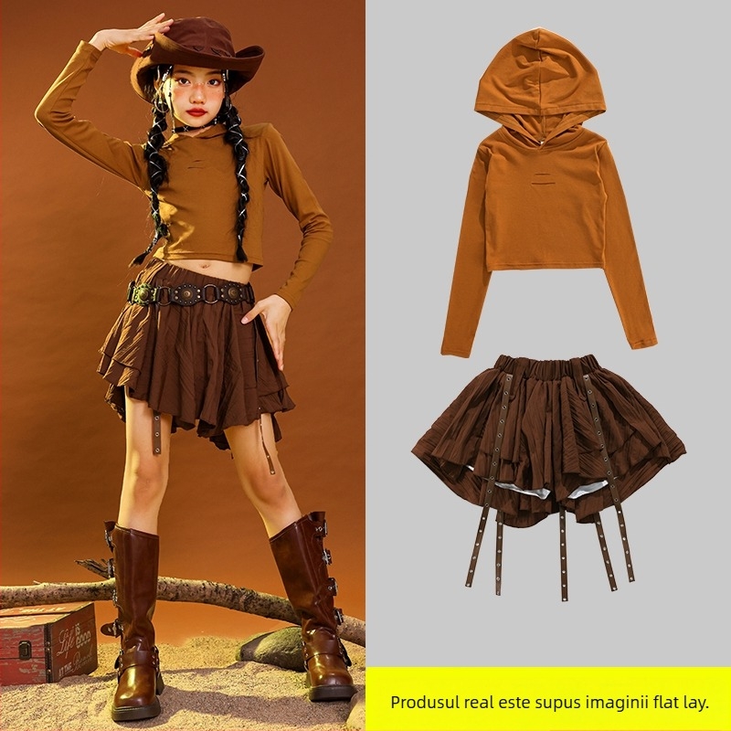 Costum de dans hip-hop pentru copii, țesătură corduroy din bumbac, pentru vârsta 3–8 ani (100–140 cm), primăvară și toamnă, îmbrăcăminte de reprezentație