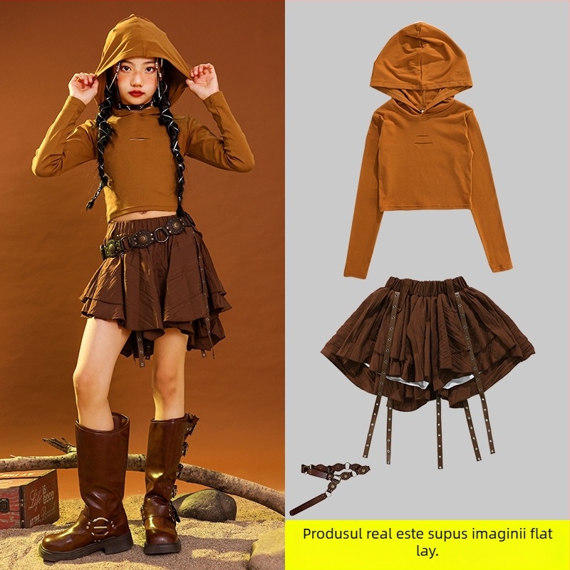 Costum de dans hip-hop pentru copii, țesătură corduroy din bumbac, pentru vârsta 3–8 ani (100–140 cm), primăvară și toamnă, îmbrăcăminte de reprezentație