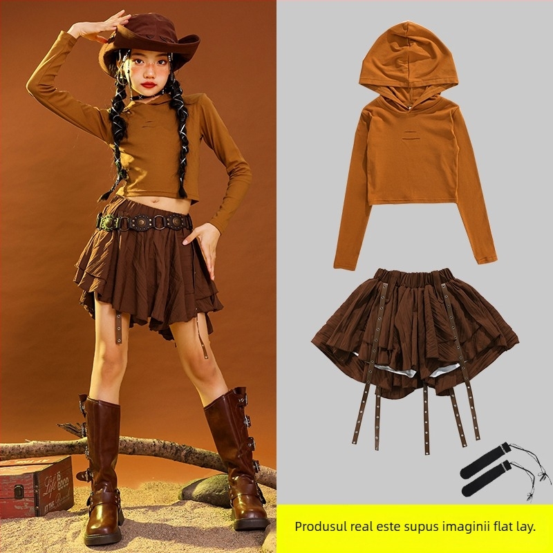 Costum de dans hip-hop pentru copii, țesătură corduroy din bumbac, pentru vârsta 3–8 ani (100–140 cm), primăvară și toamnă, îmbrăcăminte de reprezentație