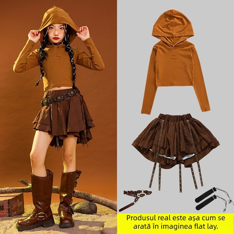 Costum de dans hip-hop pentru copii, țesătură corduroy din bumbac, pentru vârsta 3–8 ani (100–140 cm), primăvară și toamnă, îmbrăcăminte de reprezentație