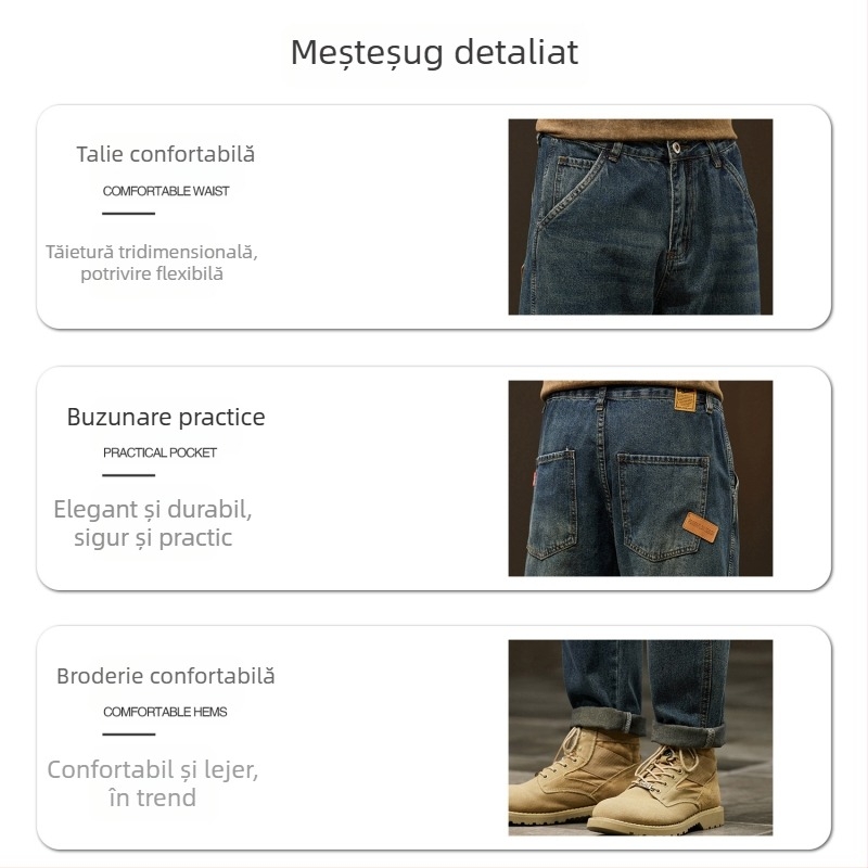 Blugi bărbătești drepți, talie medie, închidere cu fermoar, elasticitate ultra-înaltă, primăvara 2025, stil la modă, croială tridimensională