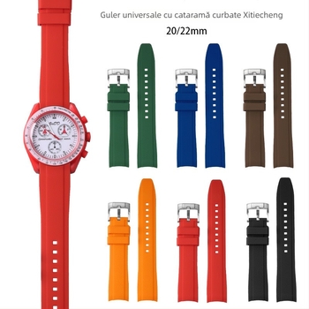 Brățară de ceas din silicon Huahang — compatibilă cu seria Omega x Swatch, design planetă-lună în arc