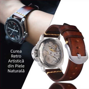 Brățară pentru ceas din piele naturală italiană, cataramă cu știft, piele tratată vegetal, 21 mm, pentru bărbați
