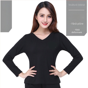 Costum modern de dans: top cu decolteu în V, mânecă scurtă, din amestec bumbac, căptușeală modal 90%, potrivit pentru dansuri latino și standard național