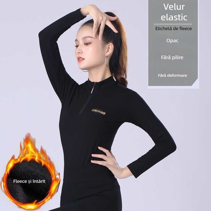 Costum modern de dans: top cu decolteu în V, mânecă scurtă, din amestec bumbac, căptușeală modal 90%, potrivit pentru dansuri latino și standard național