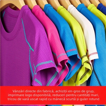 Tricou din poliester, cu mânecă scurtă, guler rotund, uscare rapidă, respirabil