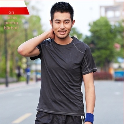 Tricou din poliester, cu mânecă scurtă, guler rotund, uscare rapidă, respirabil