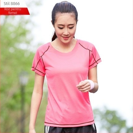 Tricou din poliester, cu mânecă scurtă, guler rotund, uscare rapidă, respirabil