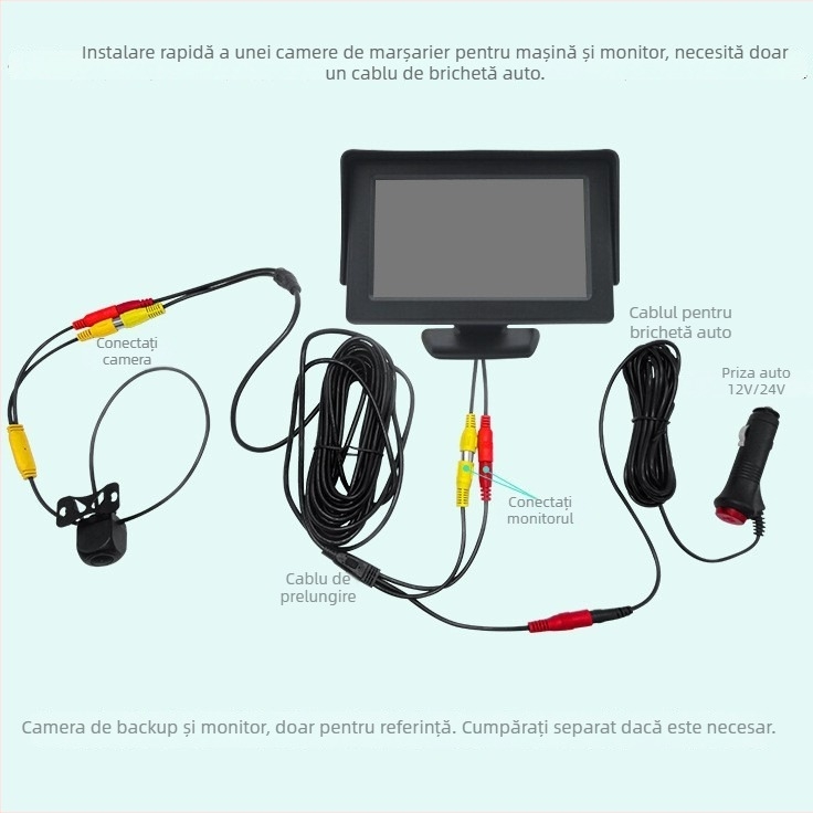 Linie de control video pentru camera de recul auto - Cablu RCA de extensie cu declanșator, 12V, semnal AV
