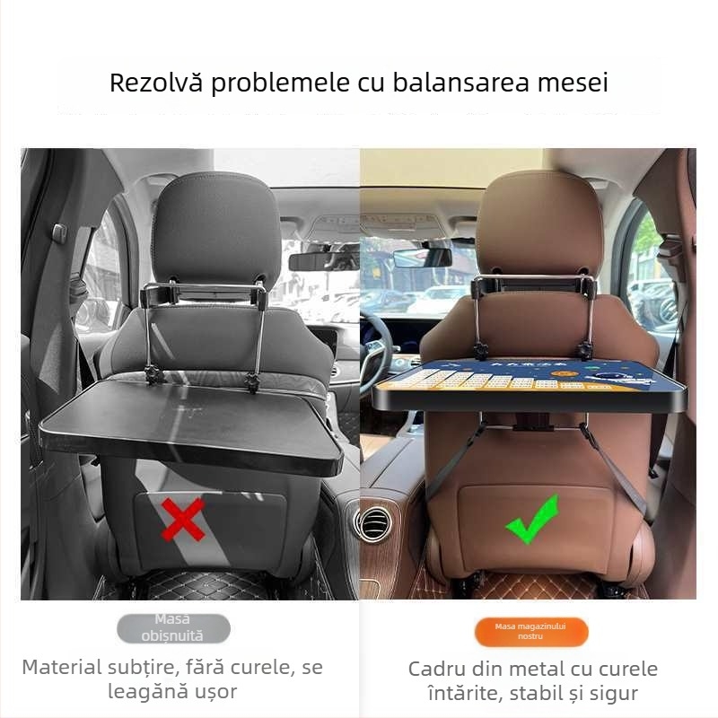 Masă auto din lemn, mică, pliabilă pentru pasagerul din față; birou pentru spatele scaunului, pentru masă și teme; suport pentru spătar, universal