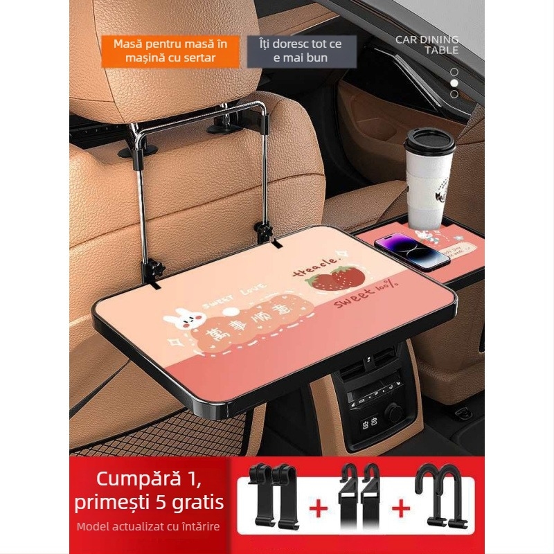 Masă auto din lemn, mică, pliabilă pentru pasagerul din față; birou pentru spatele scaunului, pentru masă și teme; suport pentru spătar, universal