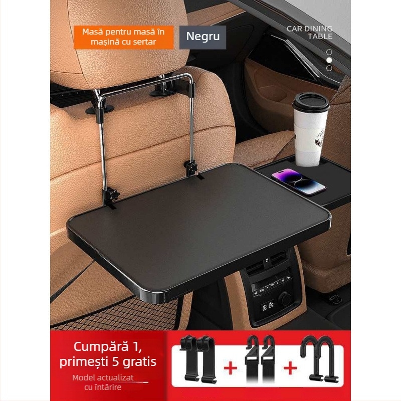 Masă auto din lemn, mică, pliabilă pentru pasagerul din față; birou pentru spatele scaunului, pentru masă și teme; suport pentru spătar, universal