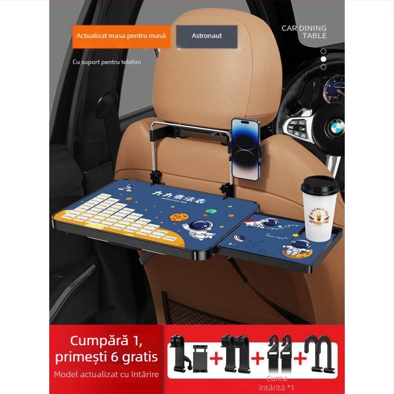 Masă auto din lemn, mică, pliabilă pentru pasagerul din față; birou pentru spatele scaunului, pentru masă și teme; suport pentru spătar, universal