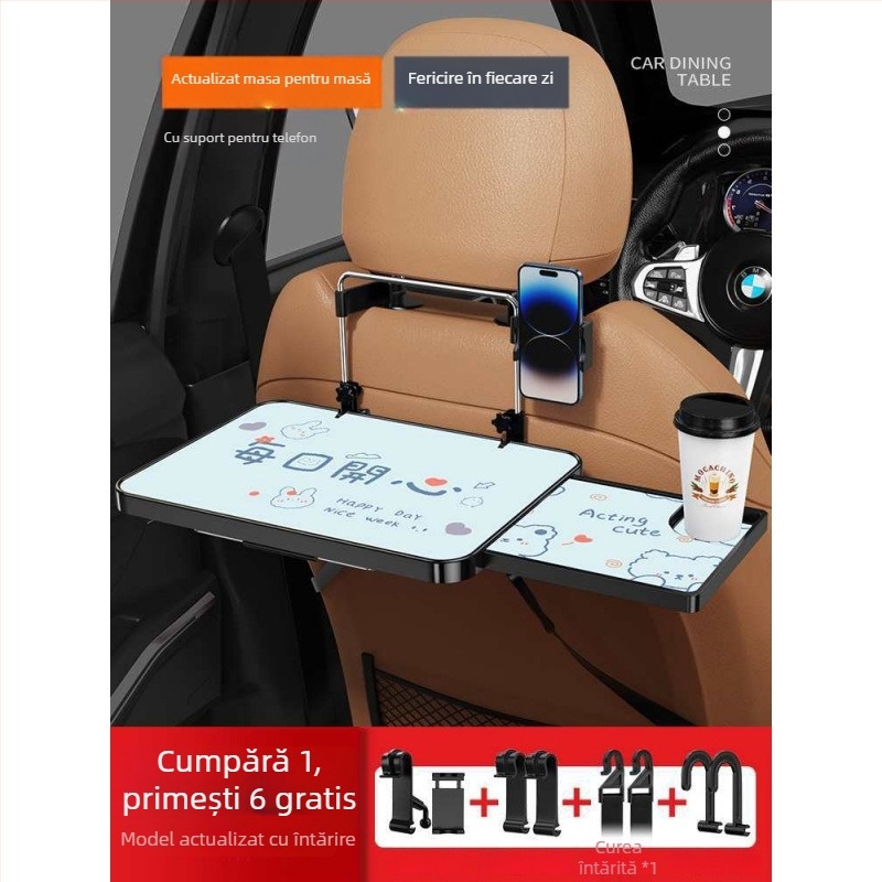 Masă auto din lemn, mică, pliabilă pentru pasagerul din față; birou pentru spatele scaunului, pentru masă și teme; suport pentru spătar, universal