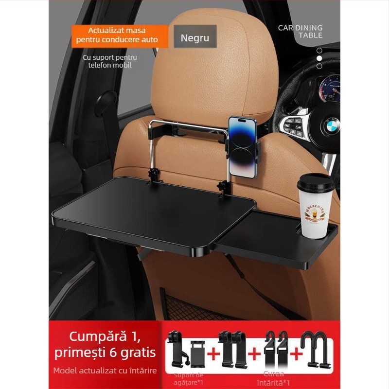 Masă auto din lemn, mică, pliabilă pentru pasagerul din față; birou pentru spatele scaunului, pentru masă și teme; suport pentru spătar, universal