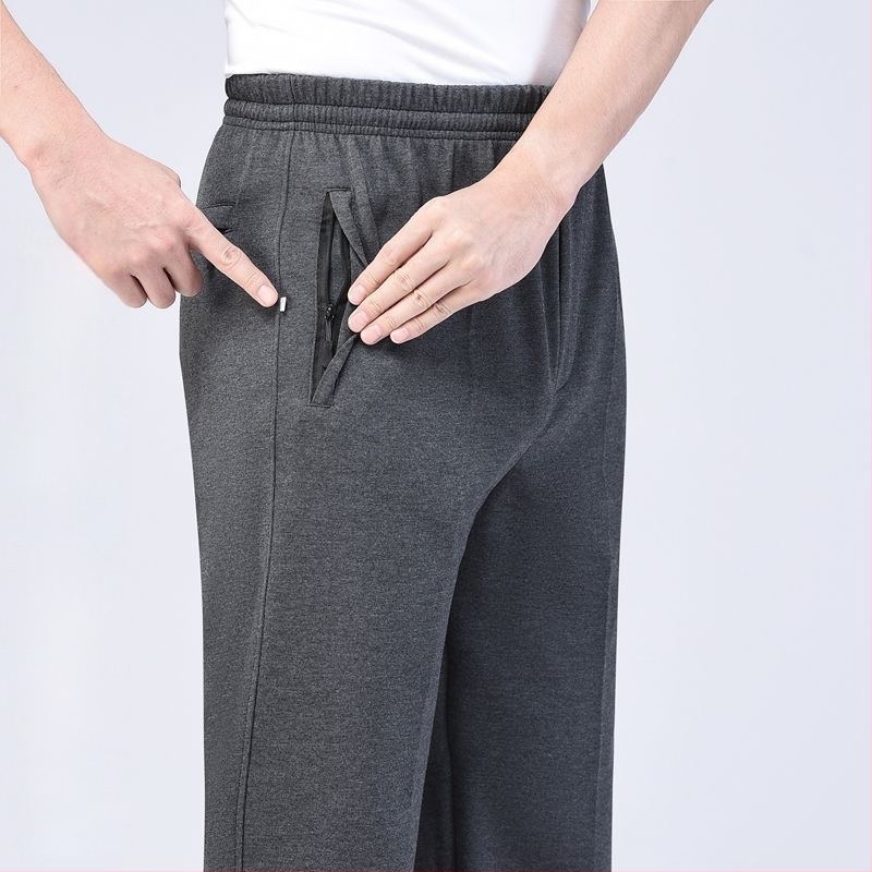Pantaloni sport bărbați, croială dreaptă, poliester, căptușiți cu fleece, pentru toamnă-iarnă, talie înaltă, pentru persoane în vârstă, confort pentru timpul liber