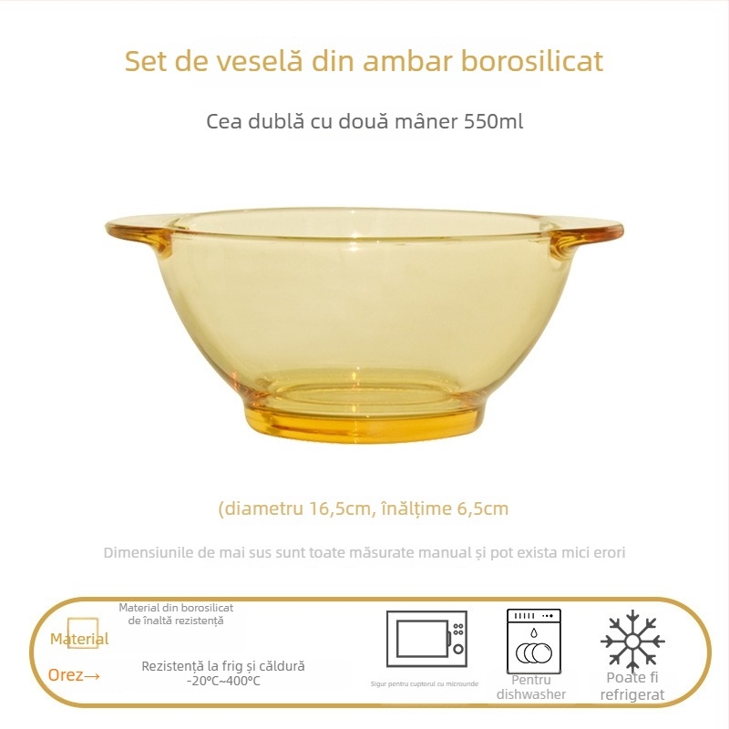 Set de veselă din sticlă cu boluri de supă cu două mânere, sticlă borosilicat de înaltă calitate, stil ușor lux, personalizare disponibilă, potrivit pentru copii, studenți, femei însărcinate, adulți și persoane în vârstă