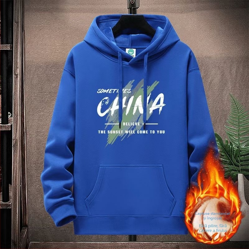 Hanorac din fleece cu căptușeală din lână, croială lejeră, imprimeu și buzunare patch tridimensionale