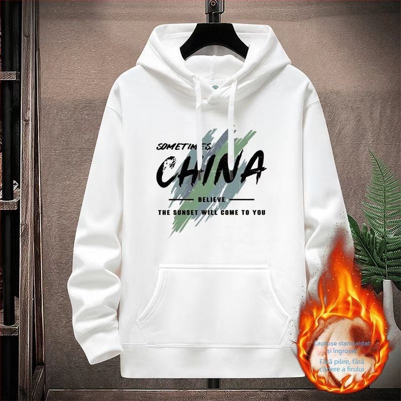 Hanorac din fleece cu căptușeală din lână, croială lejeră, imprimeu și buzunare patch tridimensionale