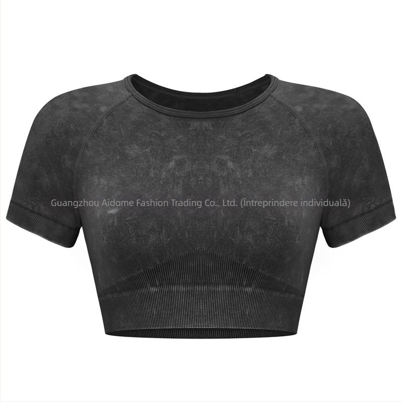 Set de yoga pentru femei din două piese – Top cu mânecă scurtă și pantaloni scurți, stil pulover, material: amestec nailon și fibre chimice