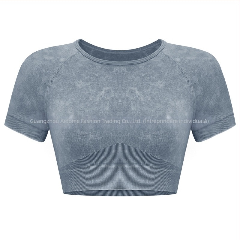 Set de yoga pentru femei din două piese – Top cu mânecă scurtă și pantaloni scurți, stil pulover, material: amestec nailon și fibre chimice