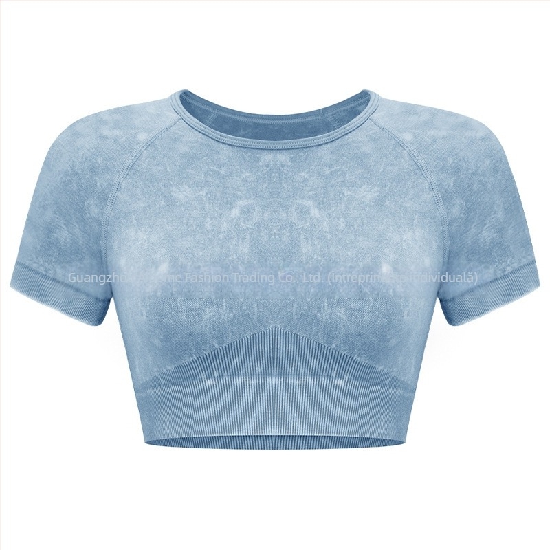 Set de yoga pentru femei din două piese – Top cu mânecă scurtă și pantaloni scurți, stil pulover, material: amestec nailon și fibre chimice