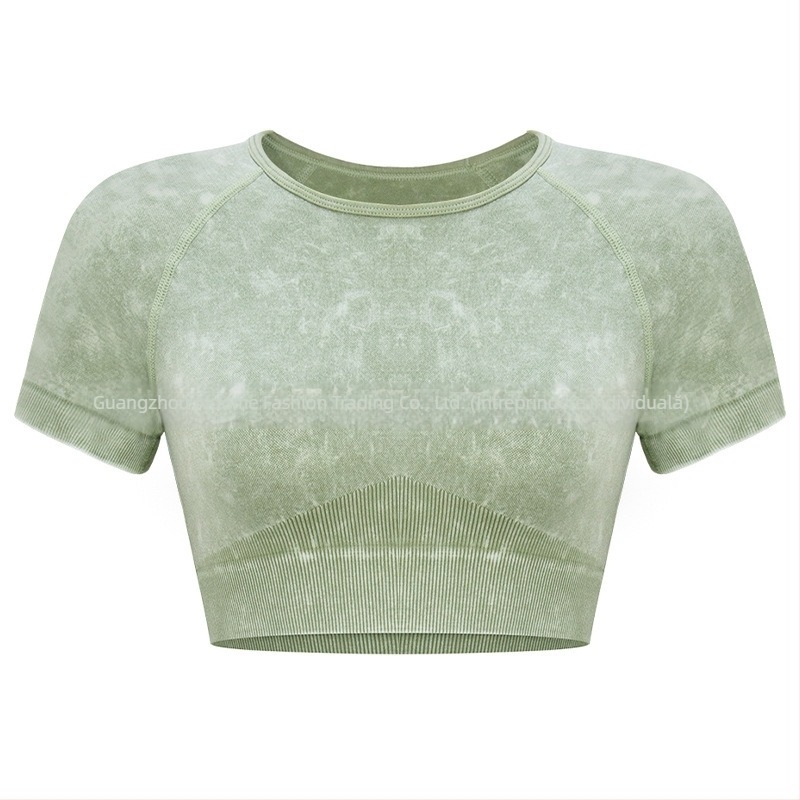 Set de yoga pentru femei din două piese – Top cu mânecă scurtă și pantaloni scurți, stil pulover, material: amestec nailon și fibre chimice