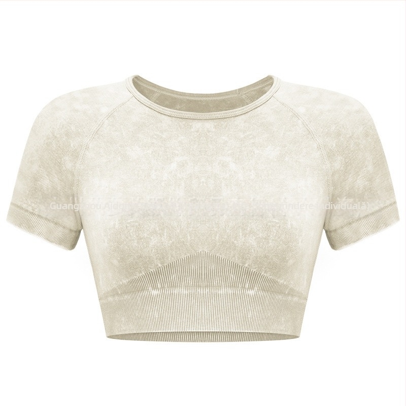 Set de yoga pentru femei din două piese – Top cu mânecă scurtă și pantaloni scurți, stil pulover, material: amestec nailon și fibre chimice