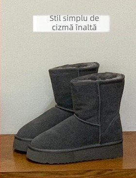 Cizme dama din piele naturală cu talpă groasă, căptușeală lână-casmir, deschidere adâncă, profil jos