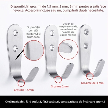 Cuier pentru haine, oțel inoxidabil întărit, cârlig simplu, model 1179, finisaj tras prin fir, pentru baie
