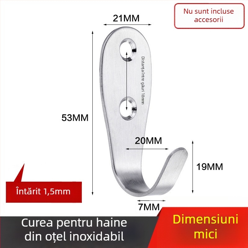 Cuier pentru haine, oțel inoxidabil întărit, cârlig simplu, model 1179, finisaj tras prin fir, pentru baie
