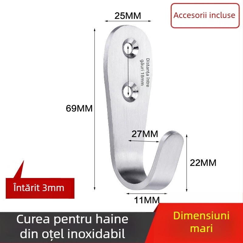 Cuier pentru haine, oțel inoxidabil întărit, cârlig simplu, model 1179, finisaj tras prin fir, pentru baie