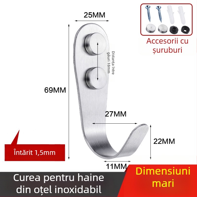 Cuier pentru haine, oțel inoxidabil întărit, cârlig simplu, model 1179, finisaj tras prin fir, pentru baie