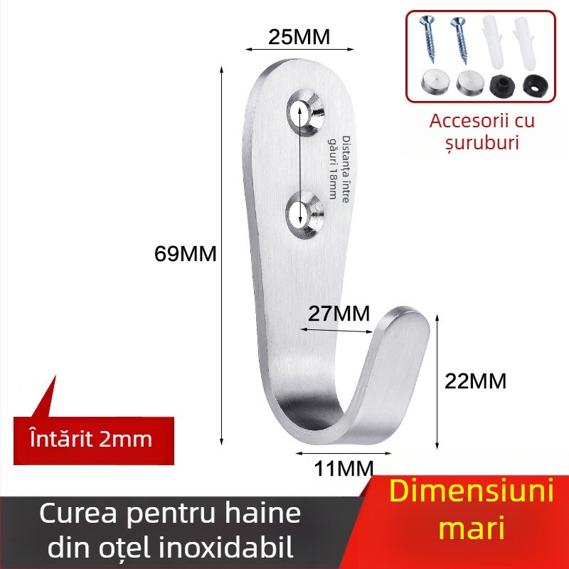 Cuier pentru haine, oțel inoxidabil întărit, cârlig simplu, model 1179, finisaj tras prin fir, pentru baie