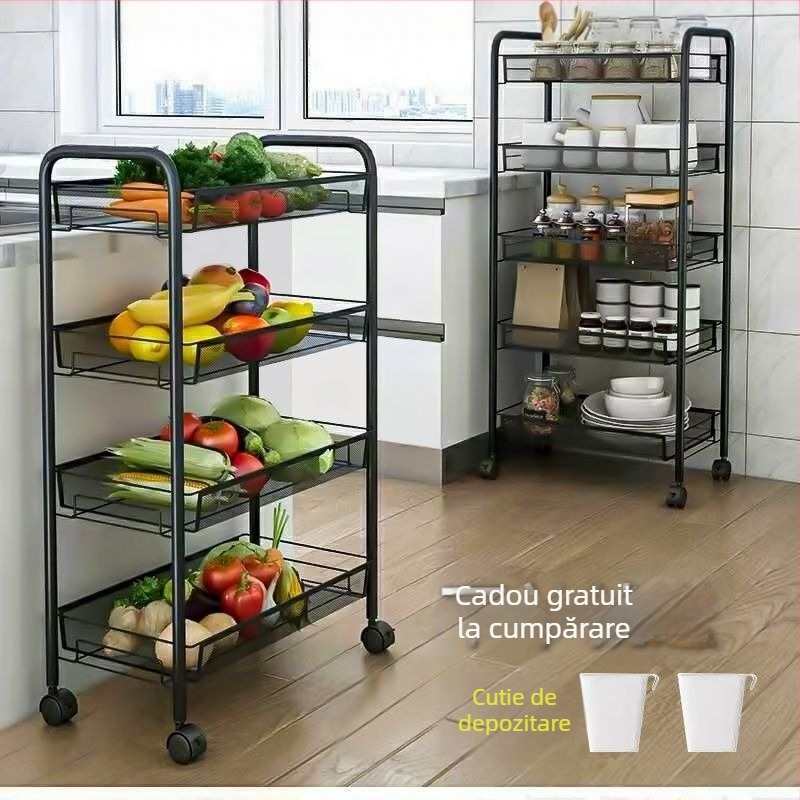 Raft de depozitare din oțel inoxidabil cu roți, 6 niveluri, mobil, pentru bucătărie și dormitor (6 niveluri; oțel inoxidabil; roți; mobil)