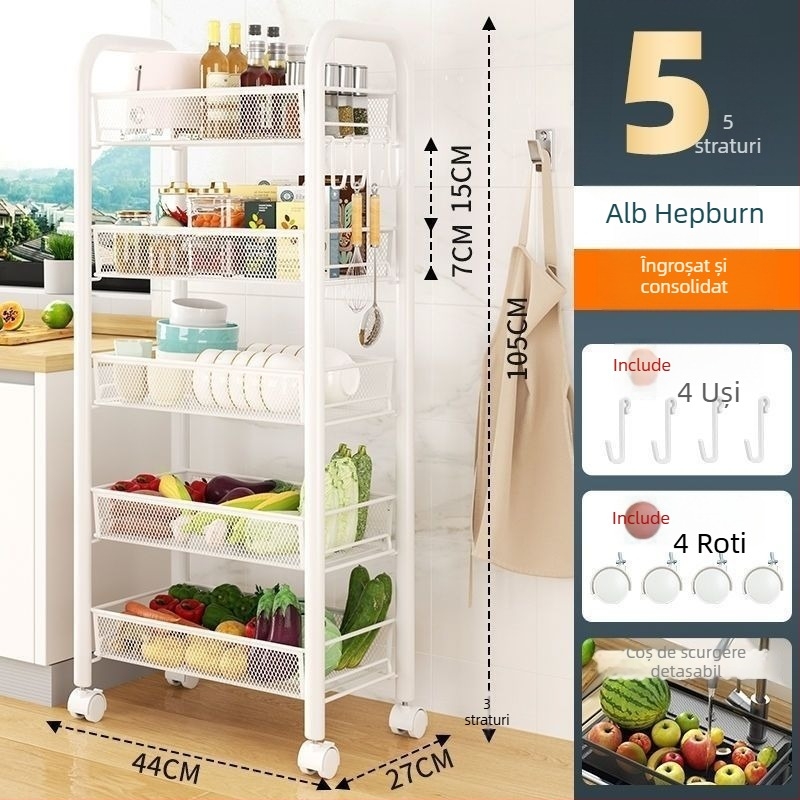 Raft de depozitare din oțel inoxidabil cu roți, 6 niveluri, mobil, pentru bucătărie și dormitor (6 niveluri; oțel inoxidabil; roți; mobil)