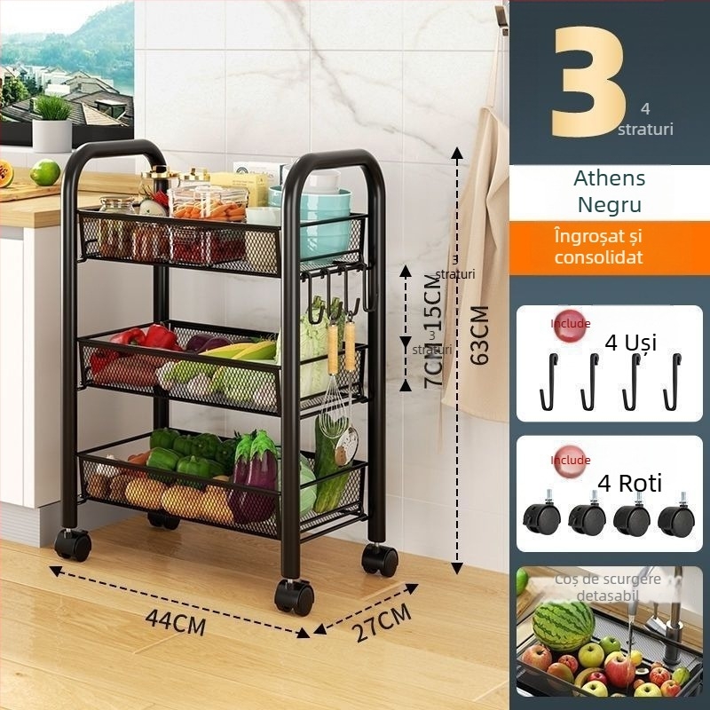 Raft de depozitare din oțel inoxidabil cu roți, 6 niveluri, mobil, pentru bucătărie și dormitor (6 niveluri; oțel inoxidabil; roți; mobil)