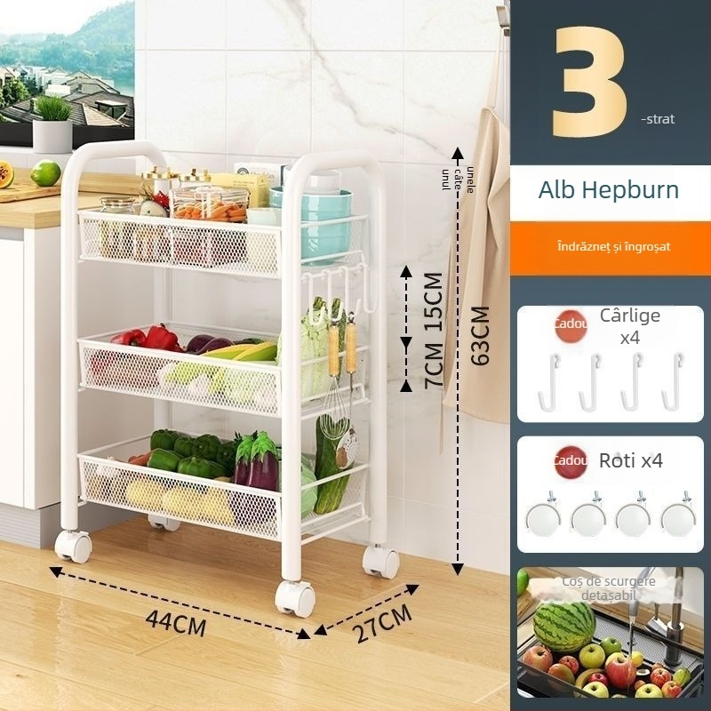 Raft de depozitare din oțel inoxidabil cu roți, 6 niveluri, mobil, pentru bucătărie și dormitor (6 niveluri; oțel inoxidabil; roți; mobil)