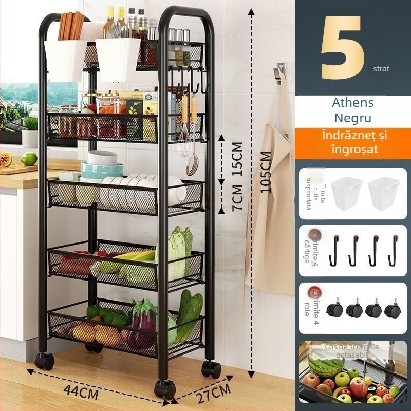 Raft de depozitare din oțel inoxidabil cu roți, 6 niveluri, mobil, pentru bucătărie și dormitor (6 niveluri; oțel inoxidabil; roți; mobil)