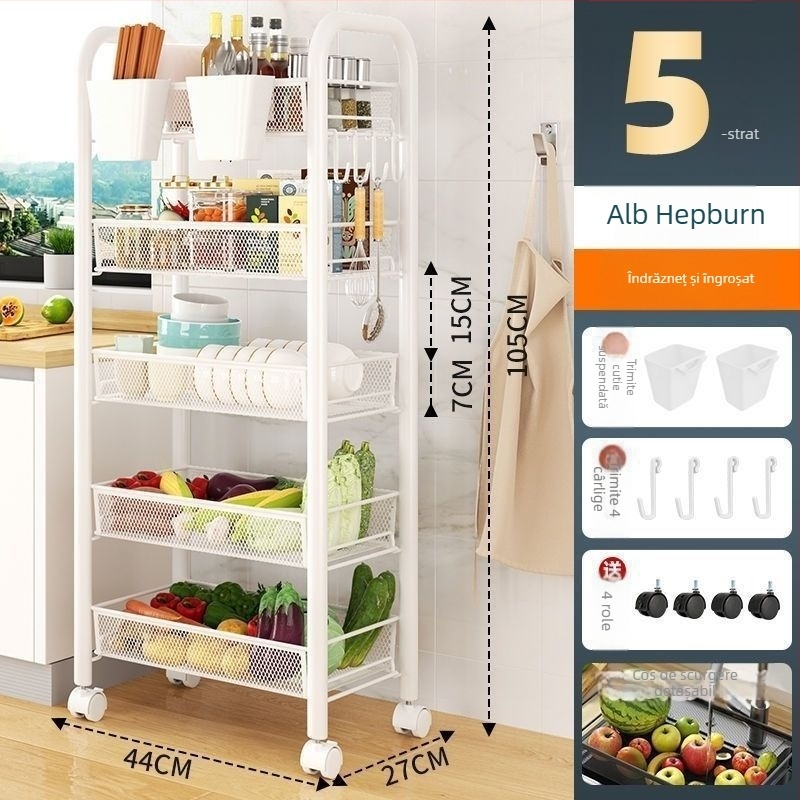 Raft de depozitare din oțel inoxidabil cu roți, 6 niveluri, mobil, pentru bucătărie și dormitor (6 niveluri; oțel inoxidabil; roți; mobil)
