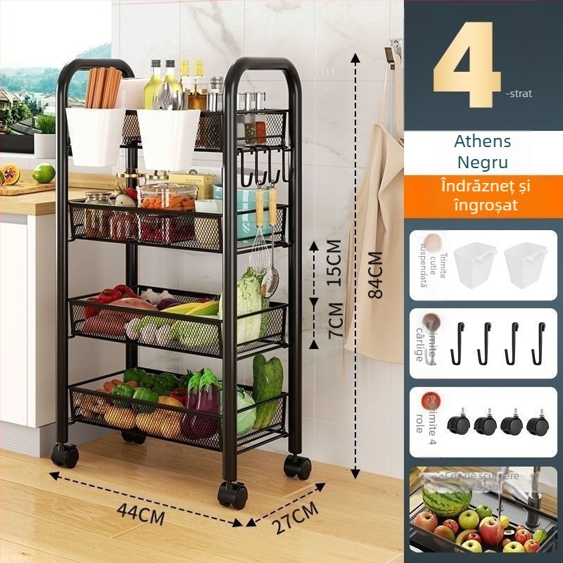 Raft de depozitare din oțel inoxidabil cu roți, 6 niveluri, mobil, pentru bucătărie și dormitor (6 niveluri; oțel inoxidabil; roți; mobil)