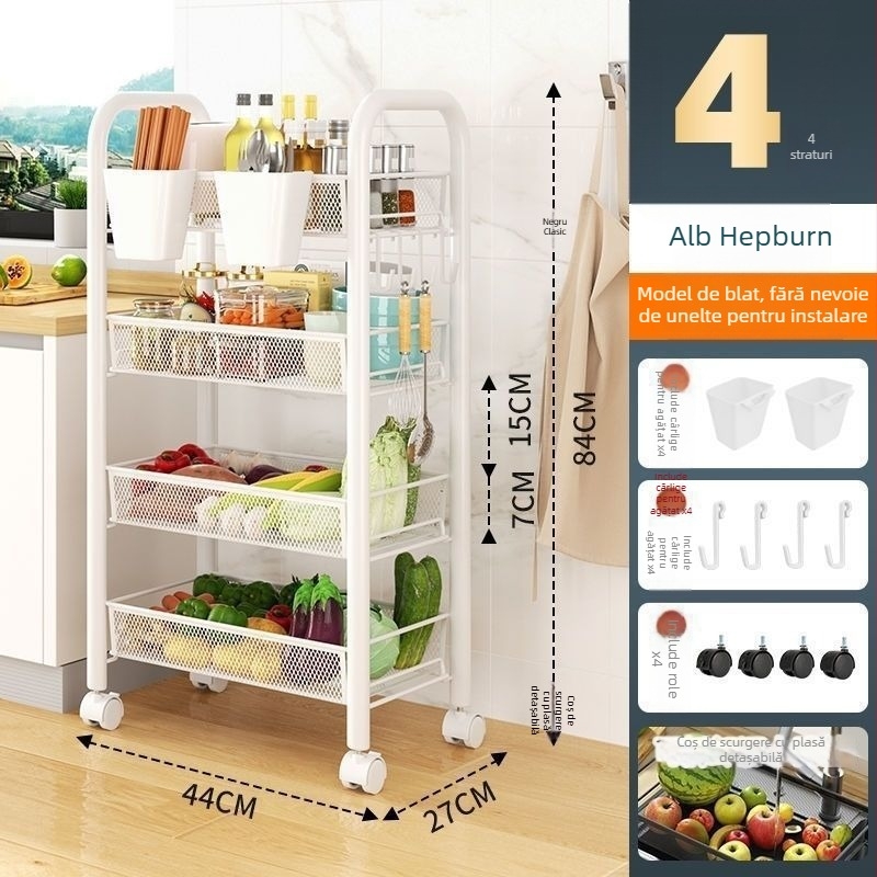Raft de depozitare din oțel inoxidabil cu roți, 6 niveluri, mobil, pentru bucătărie și dormitor (6 niveluri; oțel inoxidabil; roți; mobil)