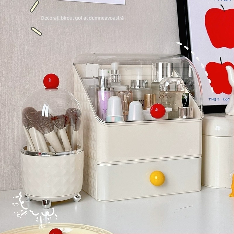 Beichuan Organizator de cosmetice pentru birou — tip sertar, stivabil, protecție împotriva prafului, corp din plastic, capac rabatabil