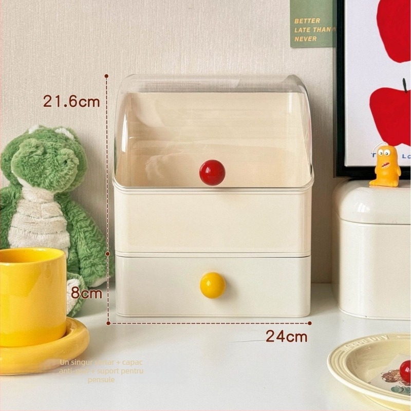 Beichuan Organizator de cosmetice pentru birou — tip sertar, stivabil, protecție împotriva prafului, corp din plastic, capac rabatabil