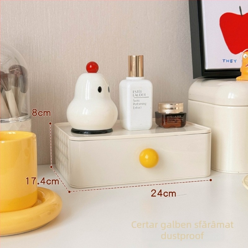 Beichuan Organizator de cosmetice pentru birou — tip sertar, stivabil, protecție împotriva prafului, corp din plastic, capac rabatabil